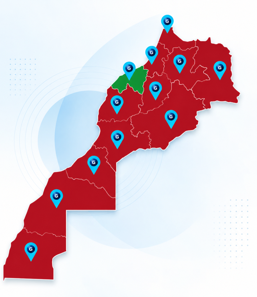 Carte du Maroc illustrant la couverture terrain nationale de GLOBAL GMS AGENCY